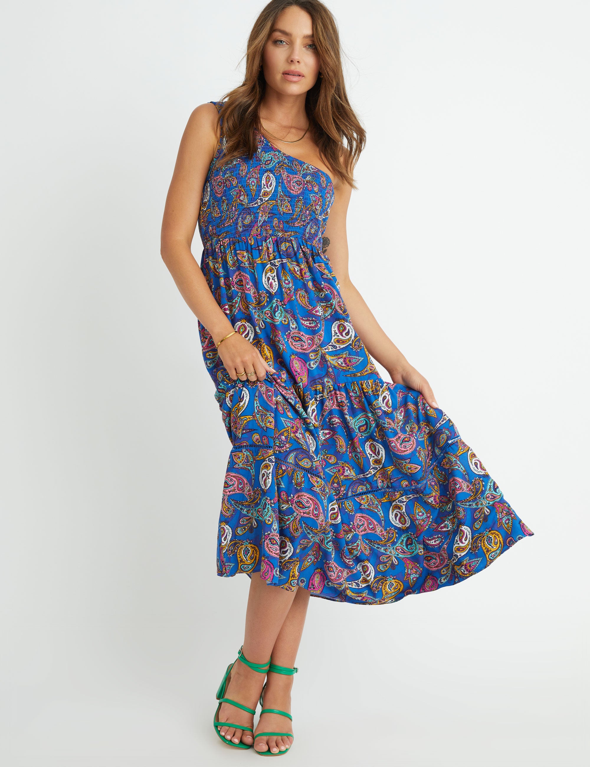 Rockmans One Shoulder Shirred Bodice Dress | Rockmans