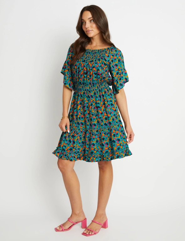 Rockmans Elbow Flared Sleeve Knee Length Woven Dress | Rockmans