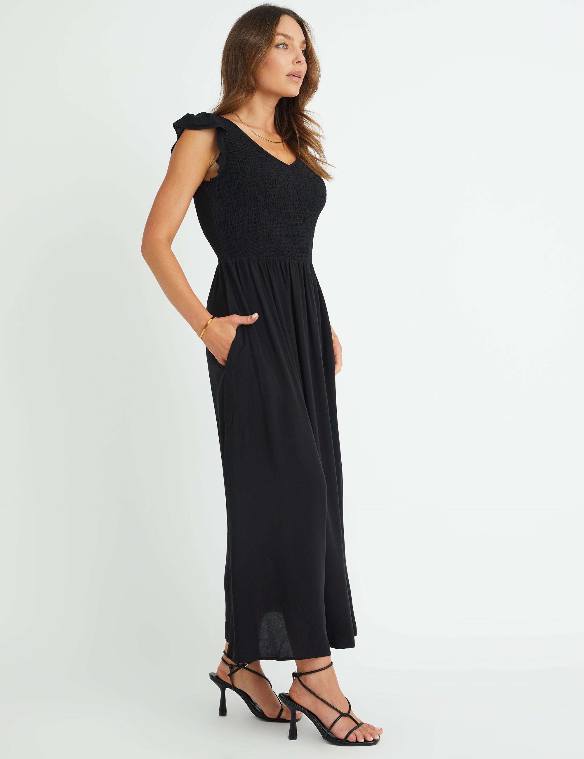 Rockmans Shirred Bodice Flutter Sleeve Dress | Rockmans