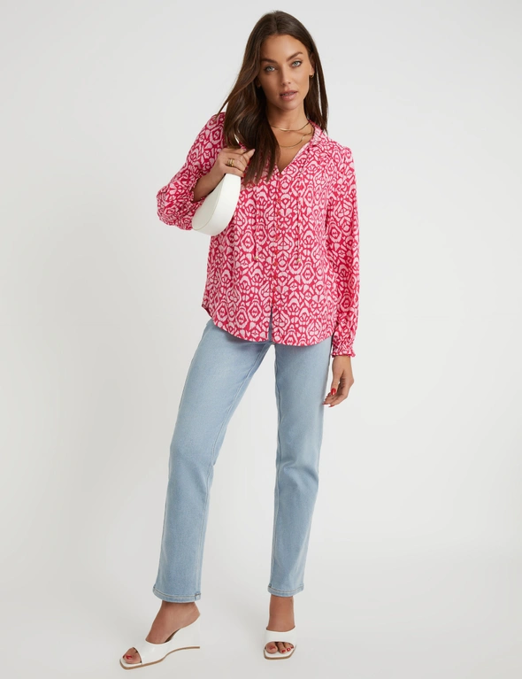 Rockmans Puff Sleeve Lace Detail Tie Top, hi-res image number null