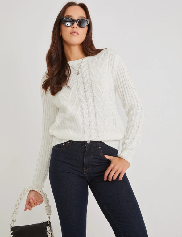 Rockmans Cable Knit Long Sleeve Pullover, hi-res image number null