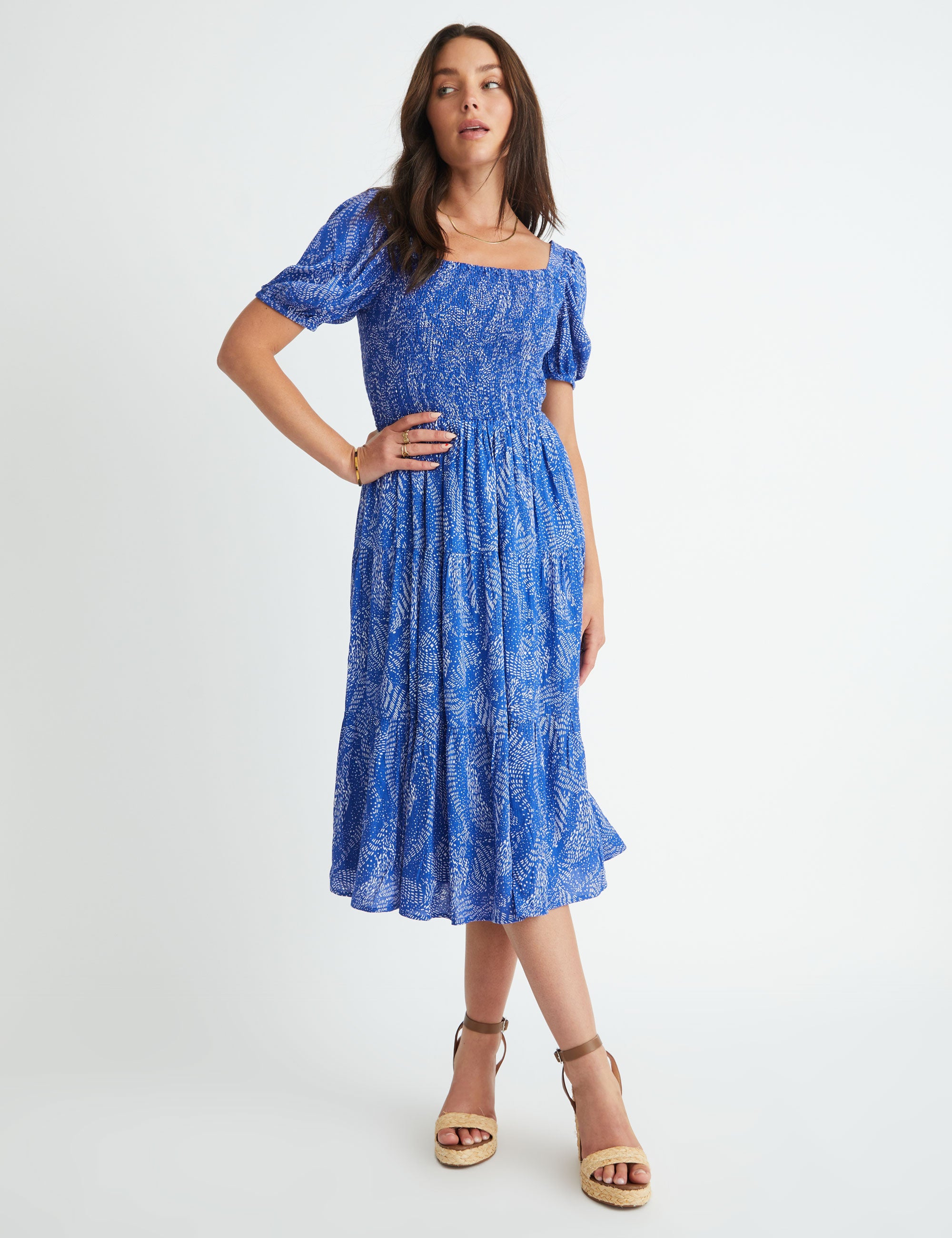 Rockmans Shirred Bodice Midi Dress | EziBuy Australia