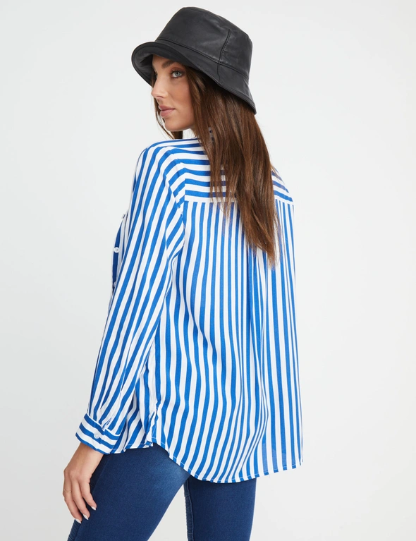 Rockmans Striped Collared Long Sleeve Shirt, hi-res image number null