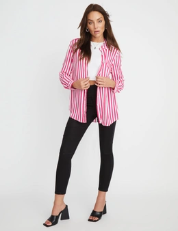 Rockmans Striped Collared Long Sleeve Shirt