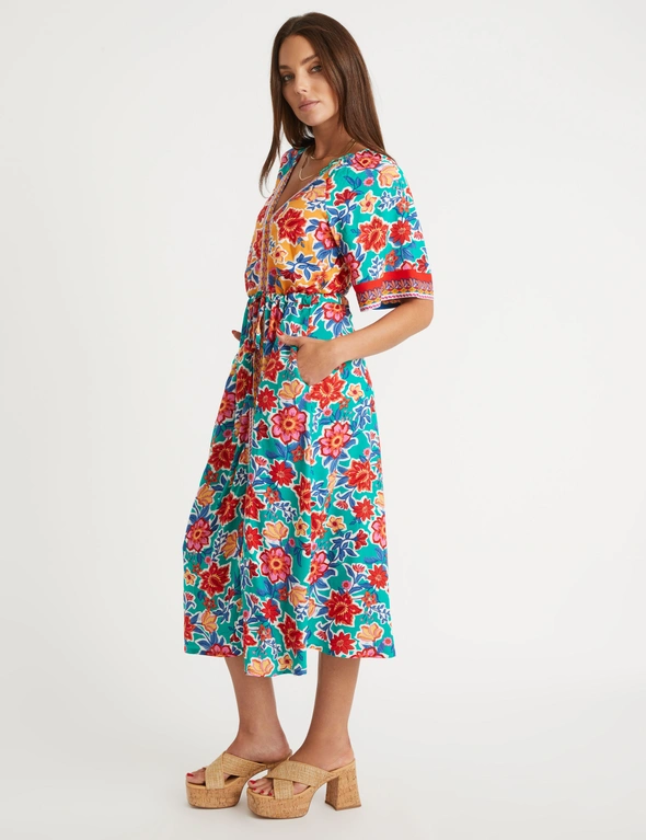 Rockmans Contrast Placket Ruffle Sleeve Dress, hi-res image number null
