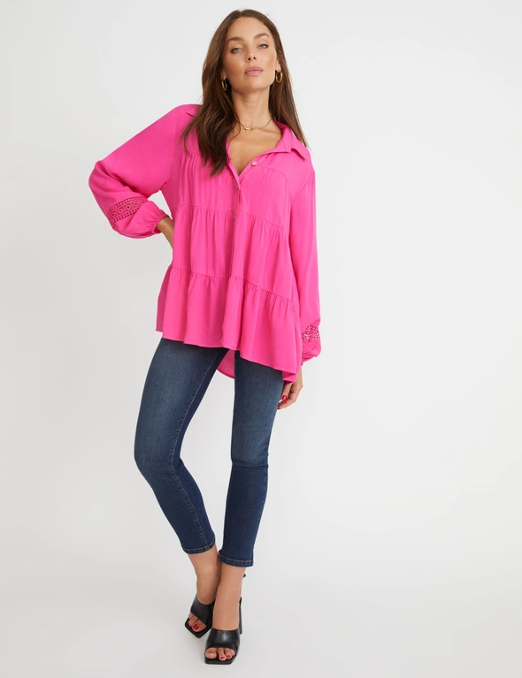 Rockmans Tiered Lace Insert Blouse, hi-res image number null