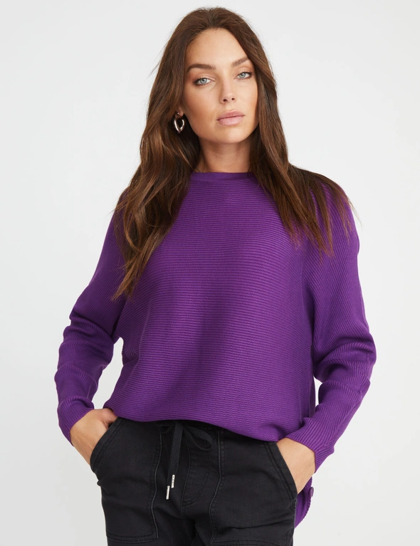 Rockmans Long Sleeve Button Detail Crew Knit Jumper, hi-res image number null