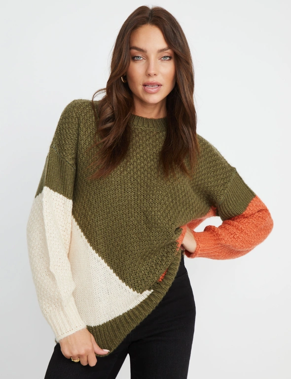 Rockmans Colour Spliced Chunky Jumper, hi-res image number null