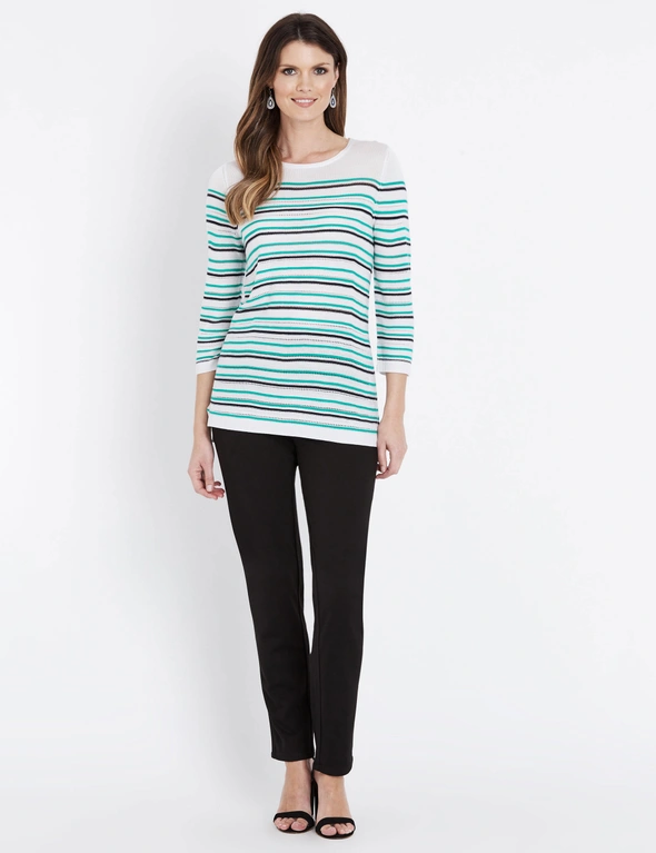 W.Lane Pointelle Stripe 3/4 Sleeve Knitwear Top, hi-res image number null
