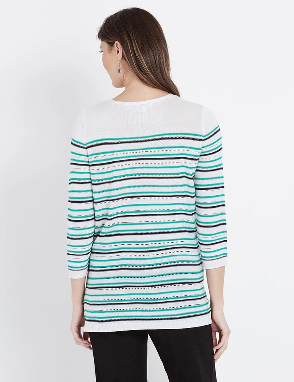 W.Lane Pointelle Stripe 3/4 Sleeve Knitwear Top, hi-res image number null