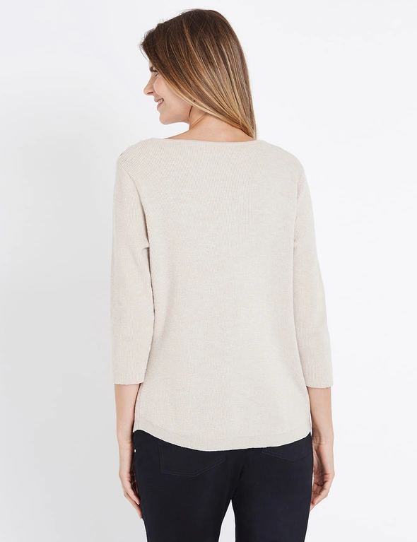 W.Lane Cable Front 3/4 Sleeve Pullover Top, hi-res image number null