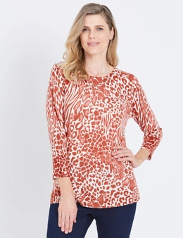 W.Lane Abstract Animal Printed Pullover Top
