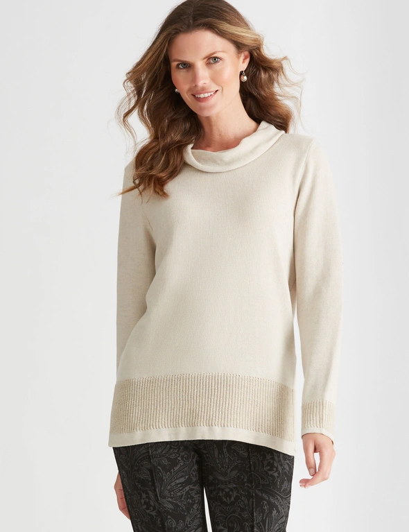 W.Lane Cowl Neck Rib Detail Pullover Top, hi-res image number null