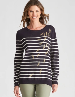 W.Lane Peacock Feather Stripe Pullover Top