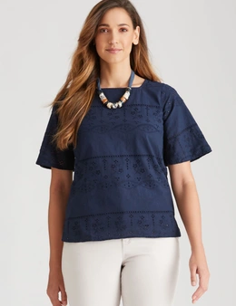 W.Lane Flute Sleeve Embroidered Top