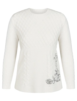 W.Lane Embroidered Detail Cable Pullover Top
