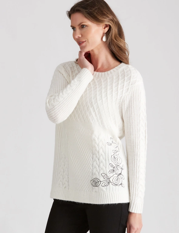 W.Lane Embroidered Detail Cable Pullover Top, hi-res image number null