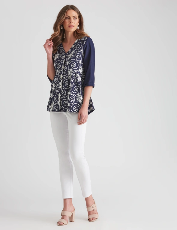 W.Lane Linen Embroidered Peplum Top, hi-res image number null