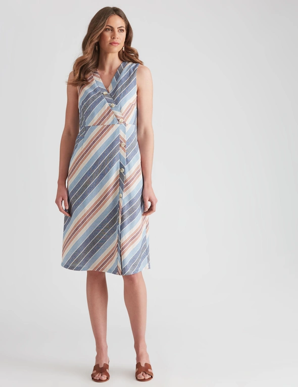 W.Lane Linen Stripe Wrap Dress, hi-res image number null