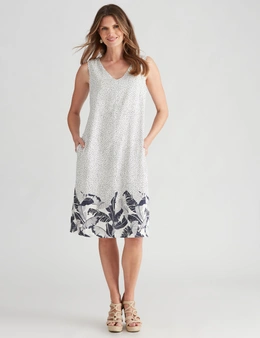 W.Lane Linen Tropical Printed Shift Dress