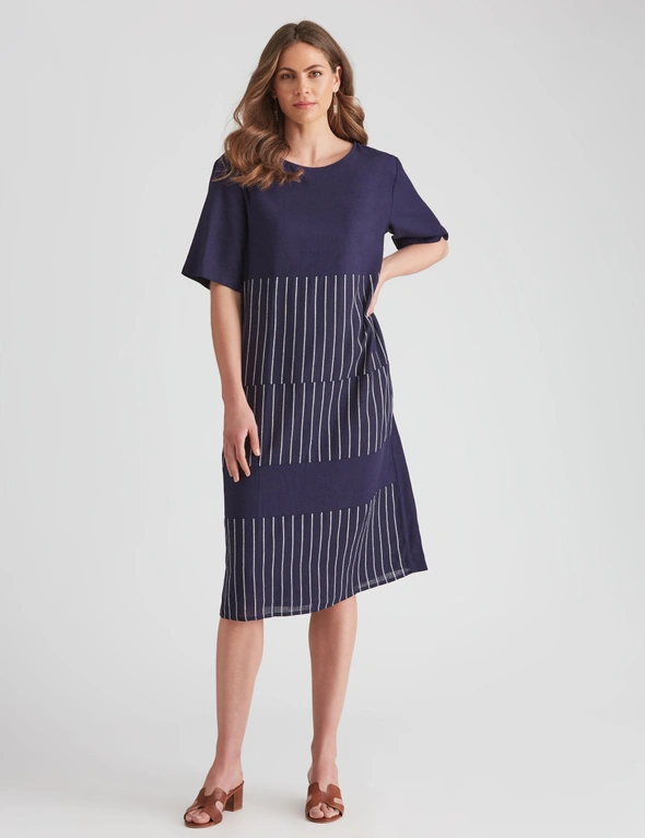 W.Lane Linen Stripe Panel Dress, hi-res image number null