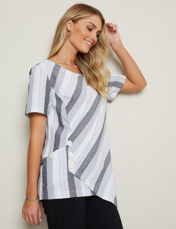 W.Lane Linen Spliced Button Top, hi-res image number null