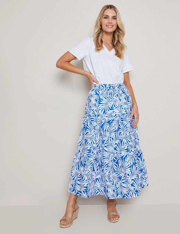 W.Lane Linen Palm Tiered Maxi Skirt, hi-res image number null