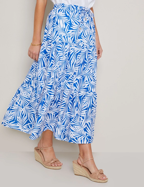 W.Lane Linen Palm Tiered Maxi Skirt, hi-res image number null
