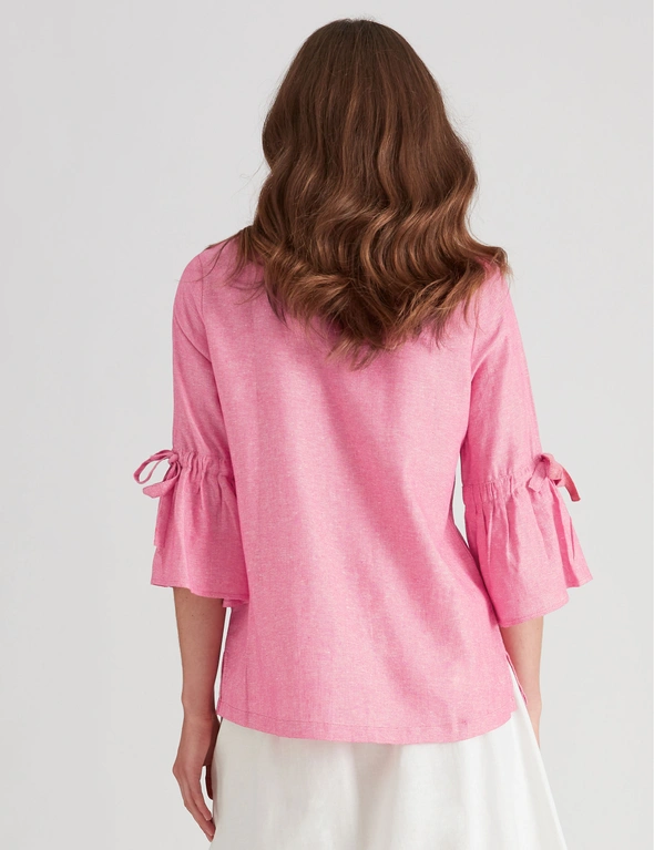 W.Lane Linen Gathered Tie Sleeve Top, hi-res image number null