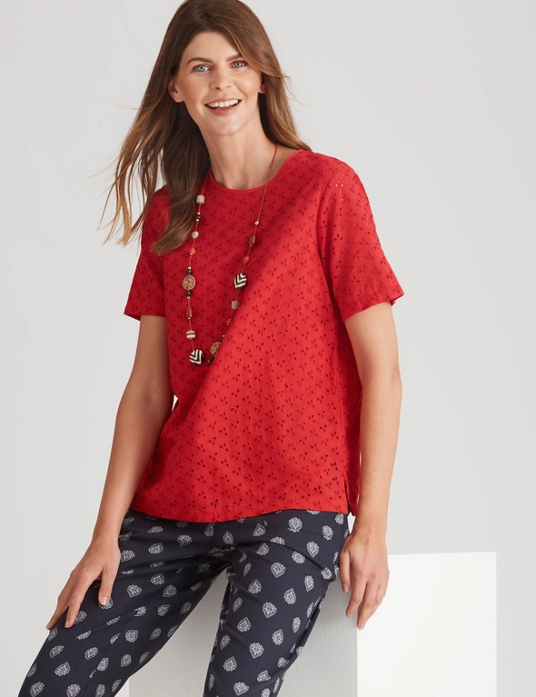 W.Lane Cotton Embroidery Frill Detail Top, hi-res image number null