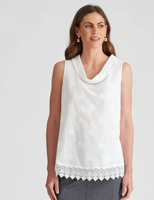 W.Lane Linen Jacquared Lace Cowl Top, hi-res image number null