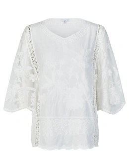 W.Lane Cotton Embroidered Butterfly Top