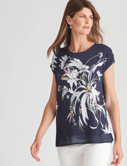 W.Lane Floral Woven Hem T-Shirt
