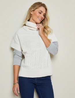 W.Lane Cable Cowl Short Sleeve Pullover Top