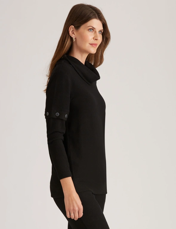 W.Lane Roll Neck Button Detail Brushed Knitwear Top, hi-res image number null