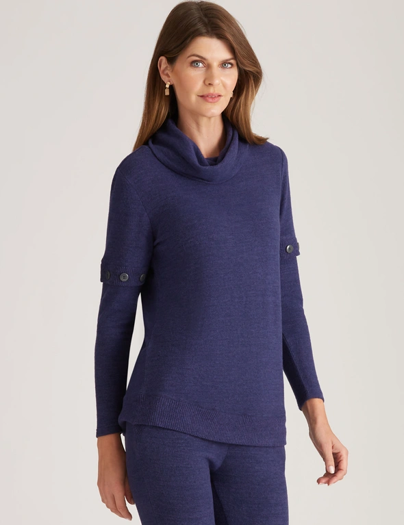 W.Lane Roll Neck Button Detail Brushed Knitwear Top, hi-res image number null