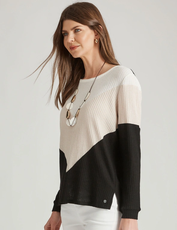W.Lane Chevron Colourblock Waffle Knitwear Top, hi-res image number null