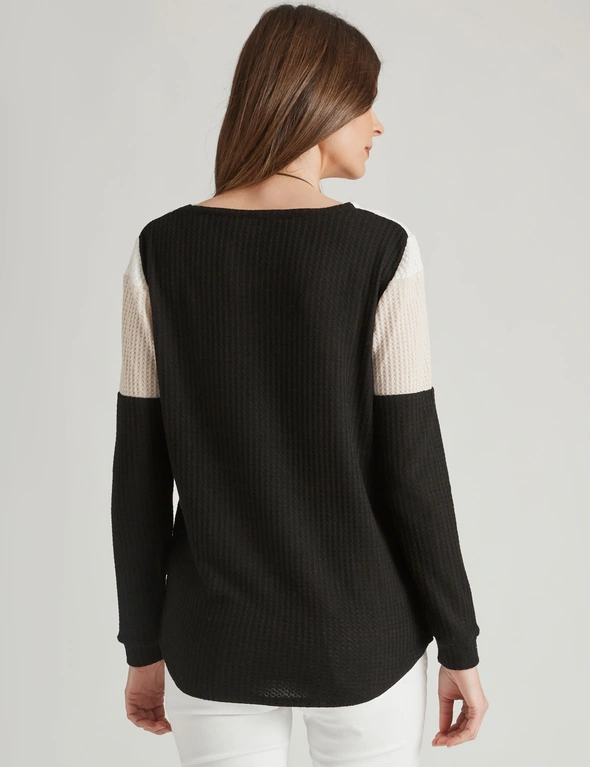 W.Lane Chevron Colourblock Waffle Knitwear Top, hi-res image number null