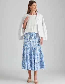 W.Lane Floral Tiered Drawstring Skirt