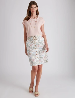 W.Lane Linen Tie Waist Button Up Skirt