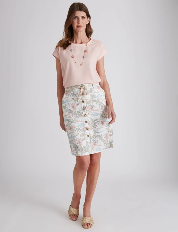 W.Lane Linen Tie Waist Button Up Skirt, hi-res image number null