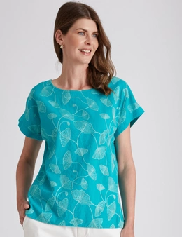 W.Lane Linen Leaf Embroidery Top