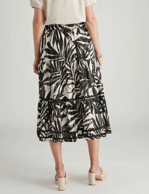 W.Lane Linen Check Wavy Trim Tiered Skirt, hi-res image number null