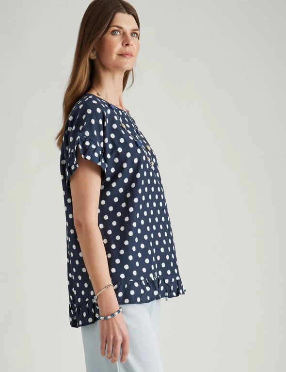 W.Lane Linen Frill Button Back Top, hi-res image number null