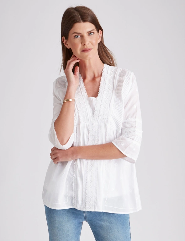 W.Lane Tuck Embroidery Woven Top, hi-res image number null
