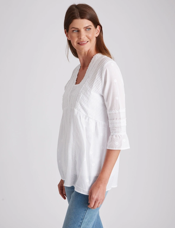 W.Lane Tuck Embroidery Woven Top, hi-res image number null