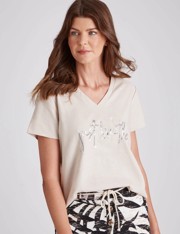 W.Lane Tres Chic Linen Sequin Top, hi-res image number null