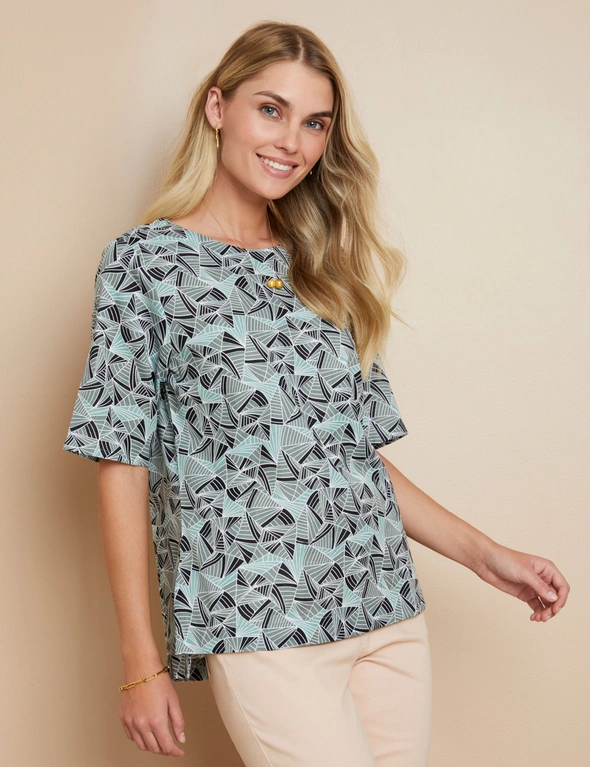 W.Lane Back Button Up Print Top, hi-res image number null