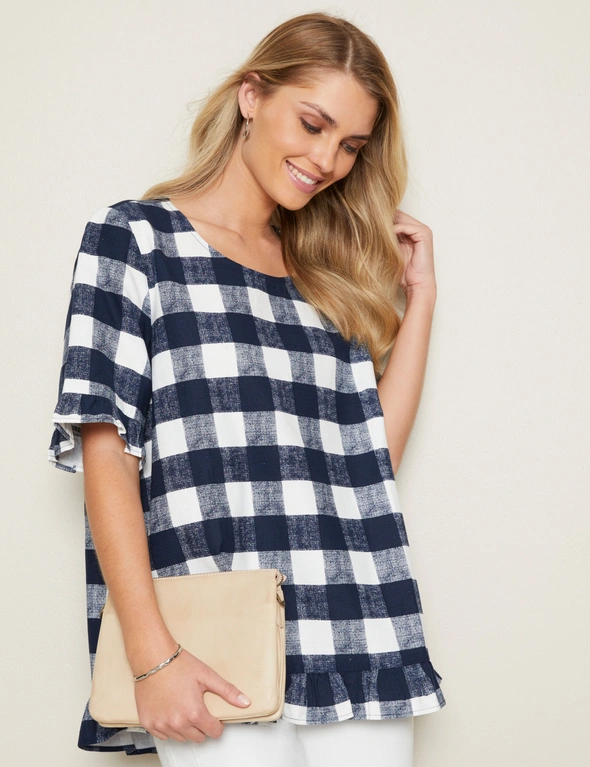 W.Lane Linen Check Frill Top, hi-res image number null