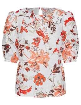 W.Lane Floral Gathered Sleeve Top
